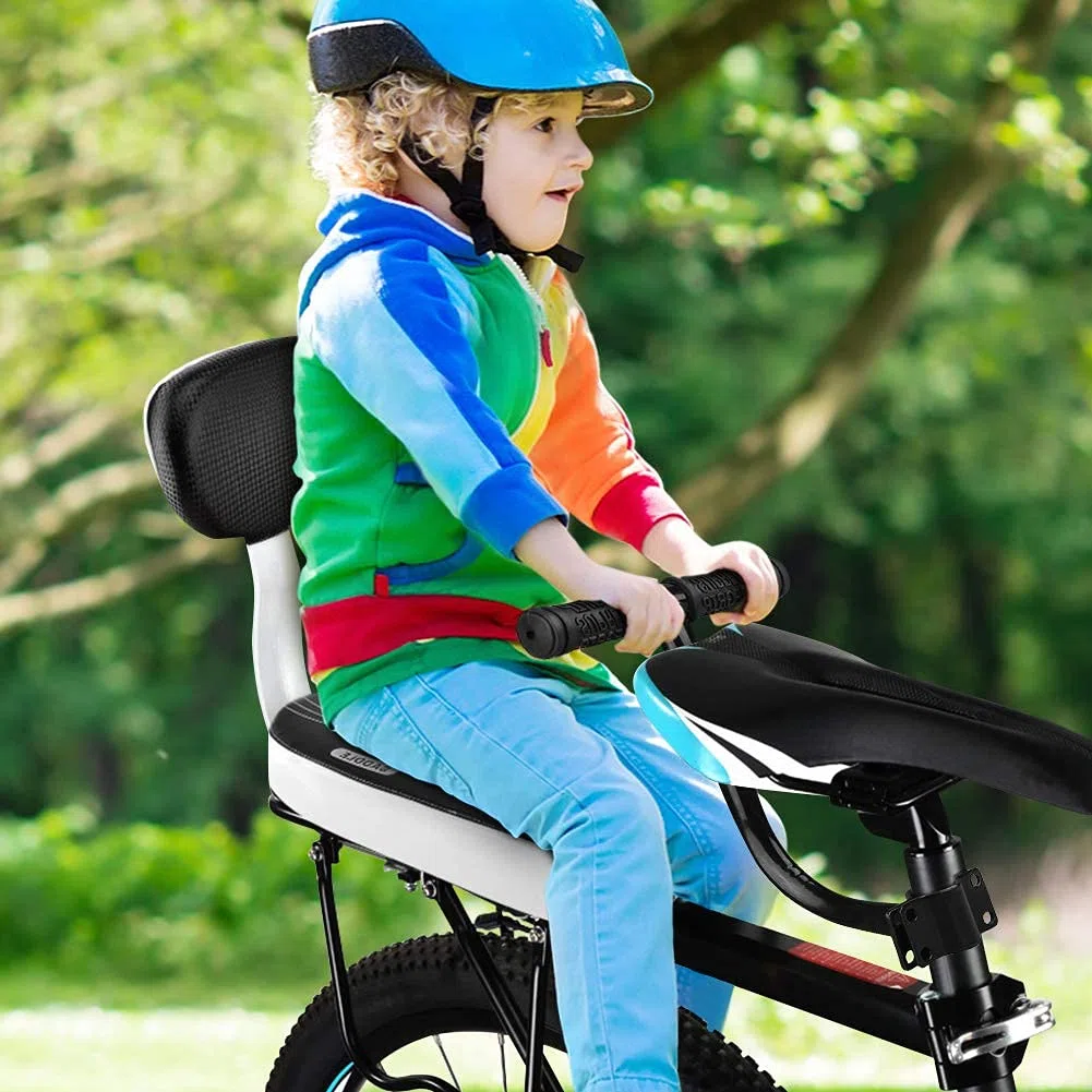 Cuscino per sedile posteriore della bicicletta, per bambini, in pelle PU, con braccioli e poggiapiedi, per ragazze/ragazzi/bambini