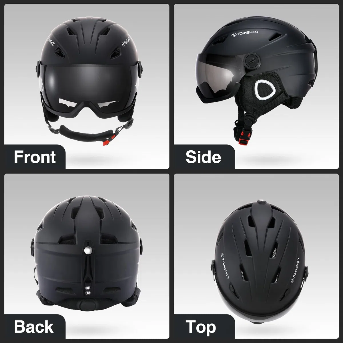 TOMSHOO Casco da Sci con Visiera, Caschi Sci Professionale con 14 Prese d'Aria Indipendenti, Fodera Rimovibile, Dimensione della Testa Regolabile per Sci Snowboard