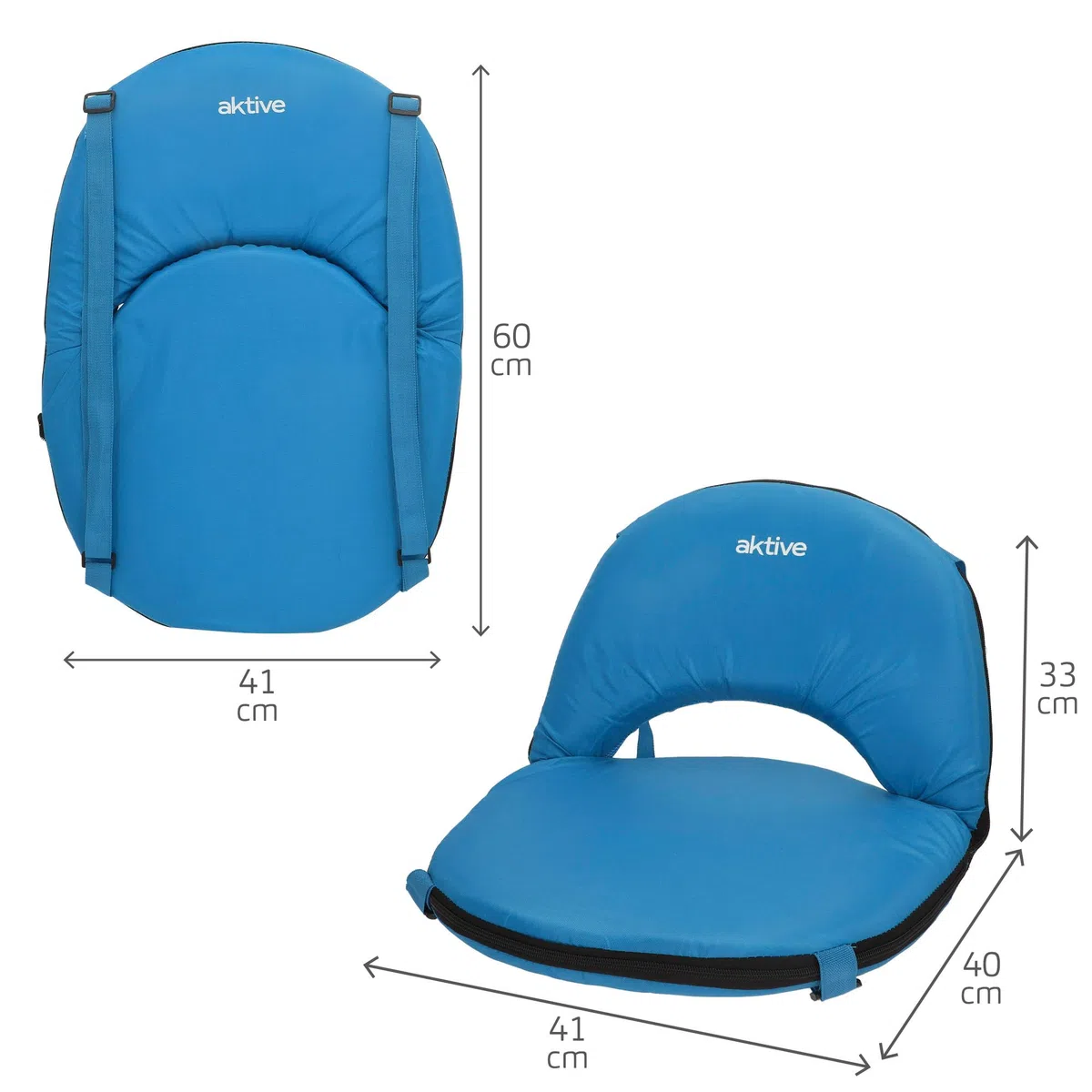 AKTIVE Confezione da 2 sedili pieghevoli multiuso blu, 41x40x33 cm, schienale regolabile in 6 posizioni, design compatto, spallacci per il trasporto, tessuto in poliestere (63127)