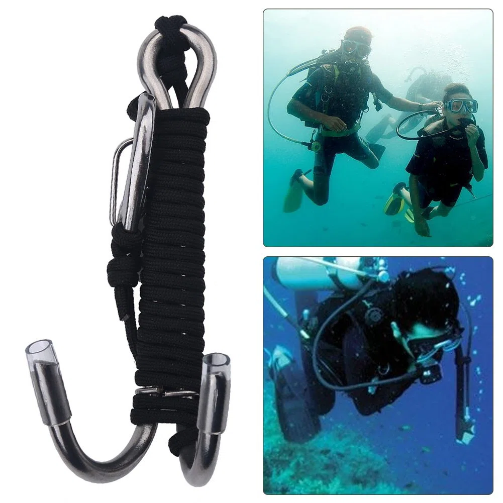 Tbest Gancio Doppio Barriera Subacquea con Cavo Retrattile Bobina di Fissaggio Reef Hook per Subacqueo