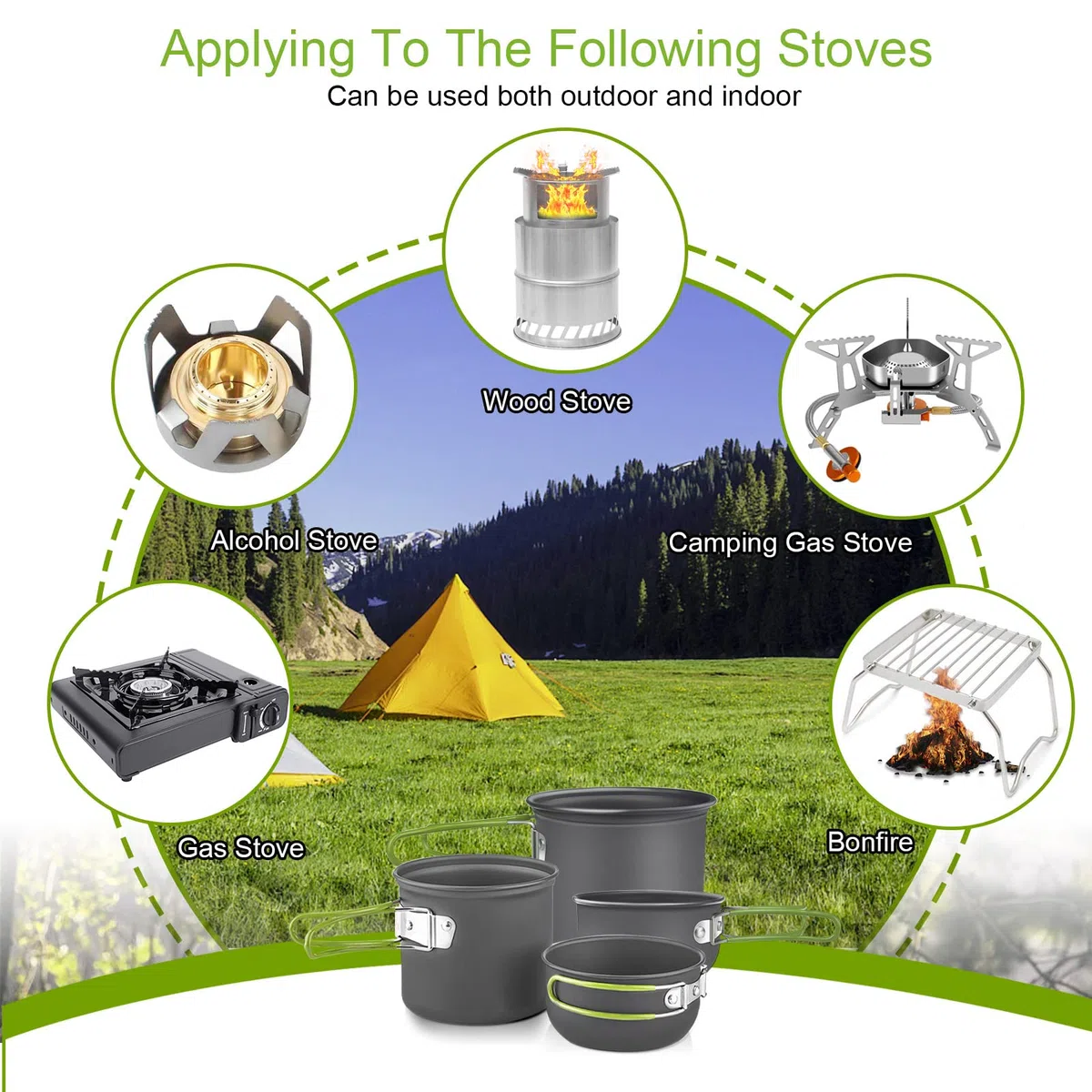 AUTOPkio Set di Pentole da Campeggio, 18 PCS Pentola e Padella Campeggio | Alluminio Fornello da Campeggio, Tazza, Posate Pieghevoli Stoviglie Campeggio per Picnic Trekking Escursionismo