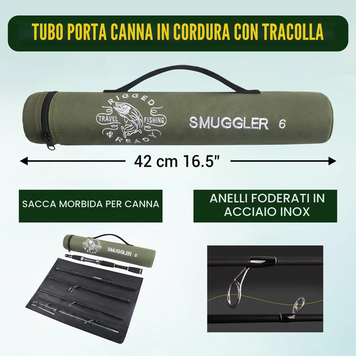 Smuggler Series - Canna da pesca e valigia da viaggio (Smuggler 5,6,7 e Max) - Canna da pesca nano carbonio per esche spinning, carpe, luccio, pesca in mare - 4 diverse canne per tutte le tue esigenze