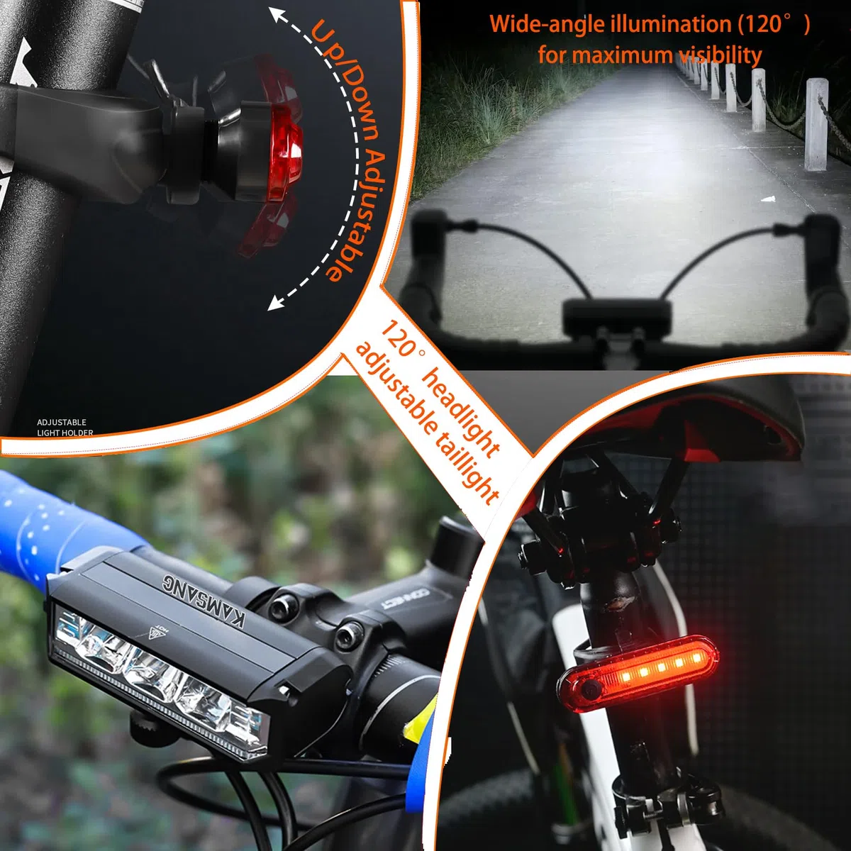 Set di luci per bicicletta per guida notturna, set di fari luminosi ricaricabili per bicicletta, abbaglianti e anabbaglianti, luce LED USB per bicicletta, faro e fanale posteriore impermeabile per