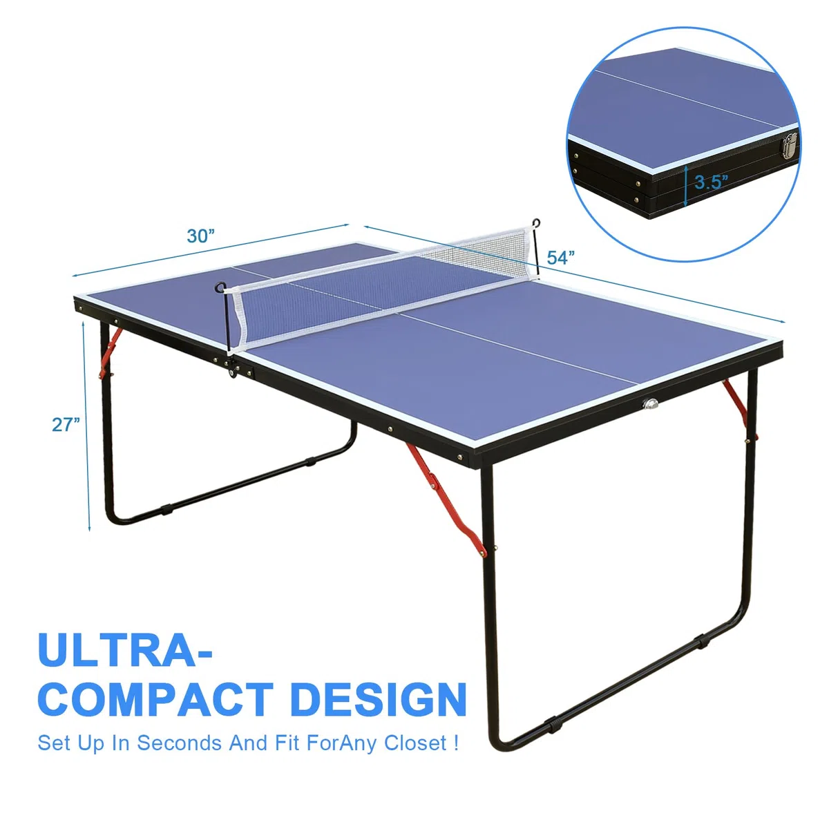 Generic KKB Sport - Tavolo da ping pong pieghevole da 1,5 m, portatile, per interni ed esterni, tavolo da ping pong di medie dimensioni con 2 pagaie, 3 palline e rete