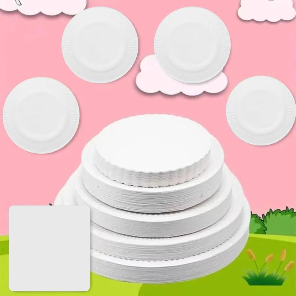 50 Pezzi Piatti di Carta USA e Getta, stoviglie di Carta Rotonde Bianche per Feste, Picnic, Barbecue, Dessert