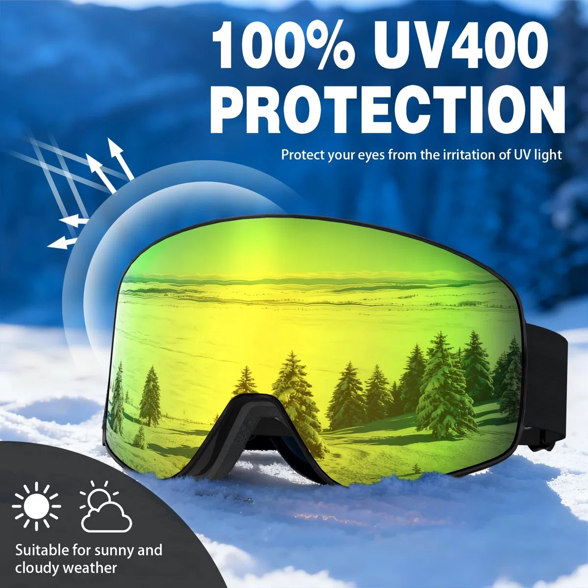 Occhiali da Sci con Magnetico Lenti Intercambiabili,YH212 Maschera da Sci OTG per Unisex Anti-UV400 Anti Nebbia Antipolvere Antivento Occhiali da Neve per Ski Ciclismo Moto