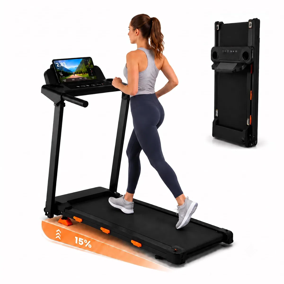 Tapis Roulant Salvaspazio con Inclinazione 15%, Tapis Roulant Elettrico Pieghevole per Casa, Walking Pad Pieghevole 12km/h, Motore Silenzioso 3.0HP, Display LED, Portata 159 kg