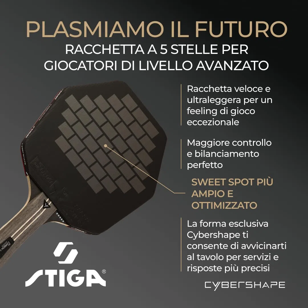 STIGA Racchetta da Tennis Tavolo Cybershape Pro Carbon+, Racchetta da Ping-pong a 5 Stelle, con Forma Esagonale per Giocatori Professionisti dallo Stile Offensivo