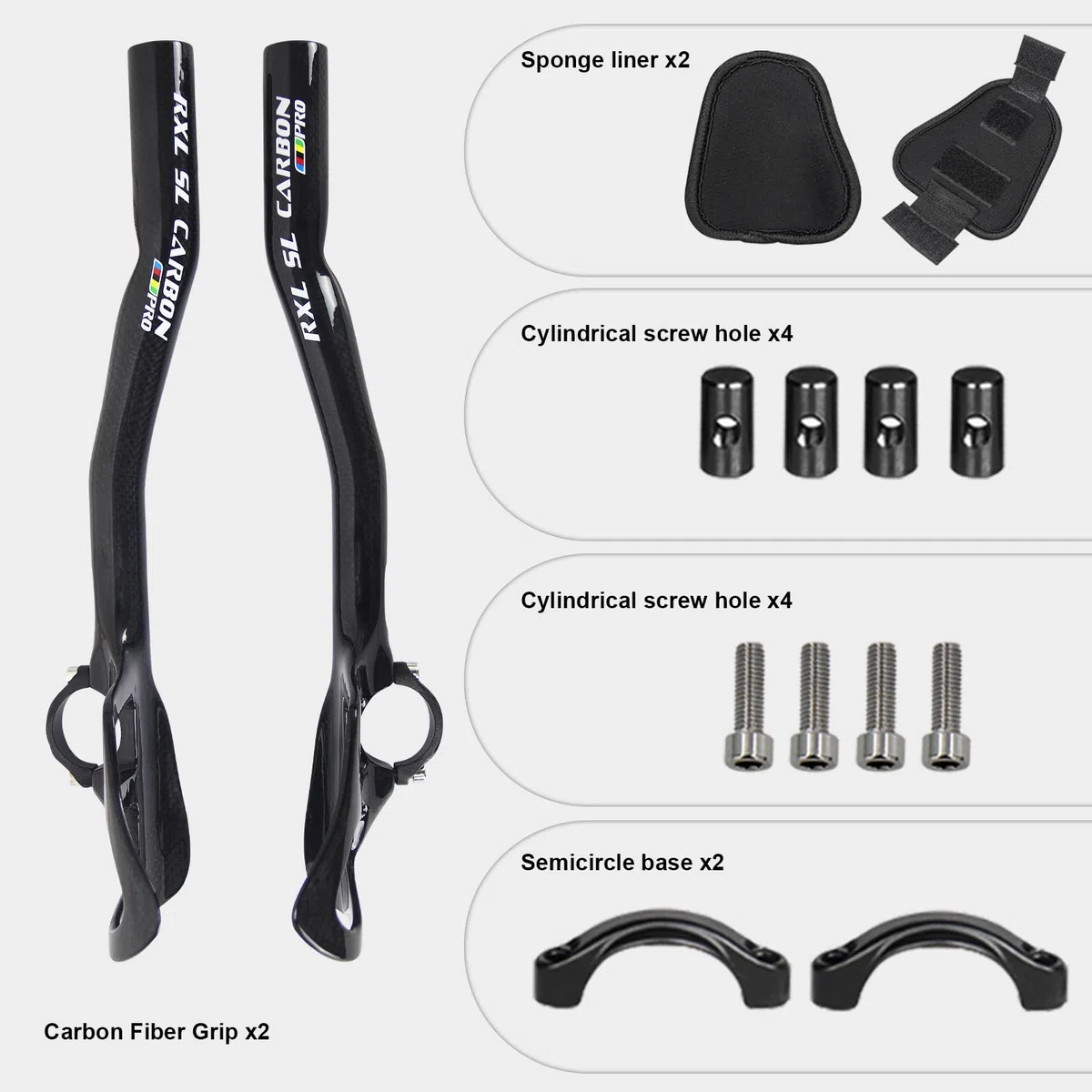 RXL SL Manubrio Bicicletta 31.8 Manubri TT 340mm Manubrio in Carbonio Aero Appendici Manubrio MTB per Mountain Bike o Road Bike 3K Lucido