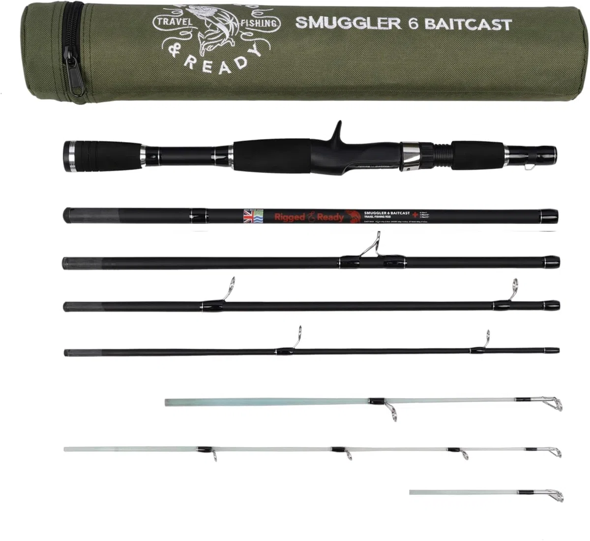 Rigged and Ready - Canne da pesca da viaggio serie Smuggler, 4 lunghezze uniche e super compatte per canne multifunzione con 2 o 4 punte per pesca attiva su pesci d'acqua dolce e marina