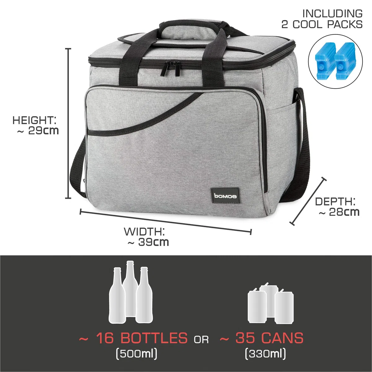 bomoe Borsa frigo pieghevole 25l/45l/52l - Borsa frigo da esterno 16h Funzione di raffreddamento Cinghia di trasporto, borsa termica impermeabile, borsa isolata antracite - Grigio e Antracite IceBreezer KT