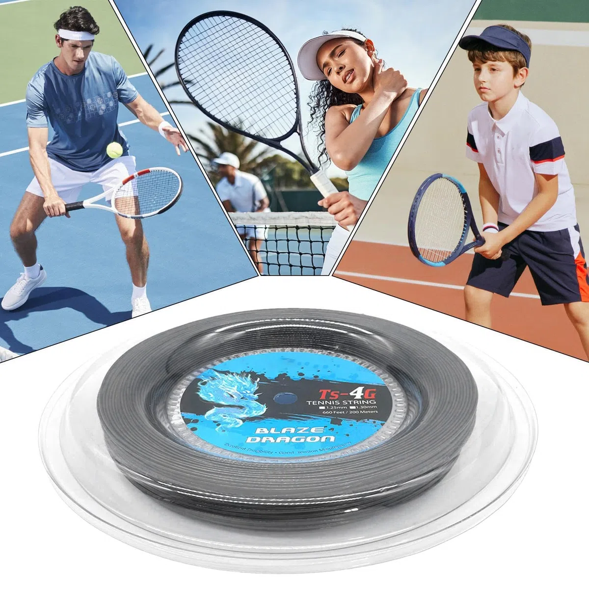 Corda per racchetta da tennis, Corda da tennis - Corda per racchetta da | tennis con grande 4G - Corda da tennis, filo rigido primario per pratica, filo per racchetta per persone con lesioni a