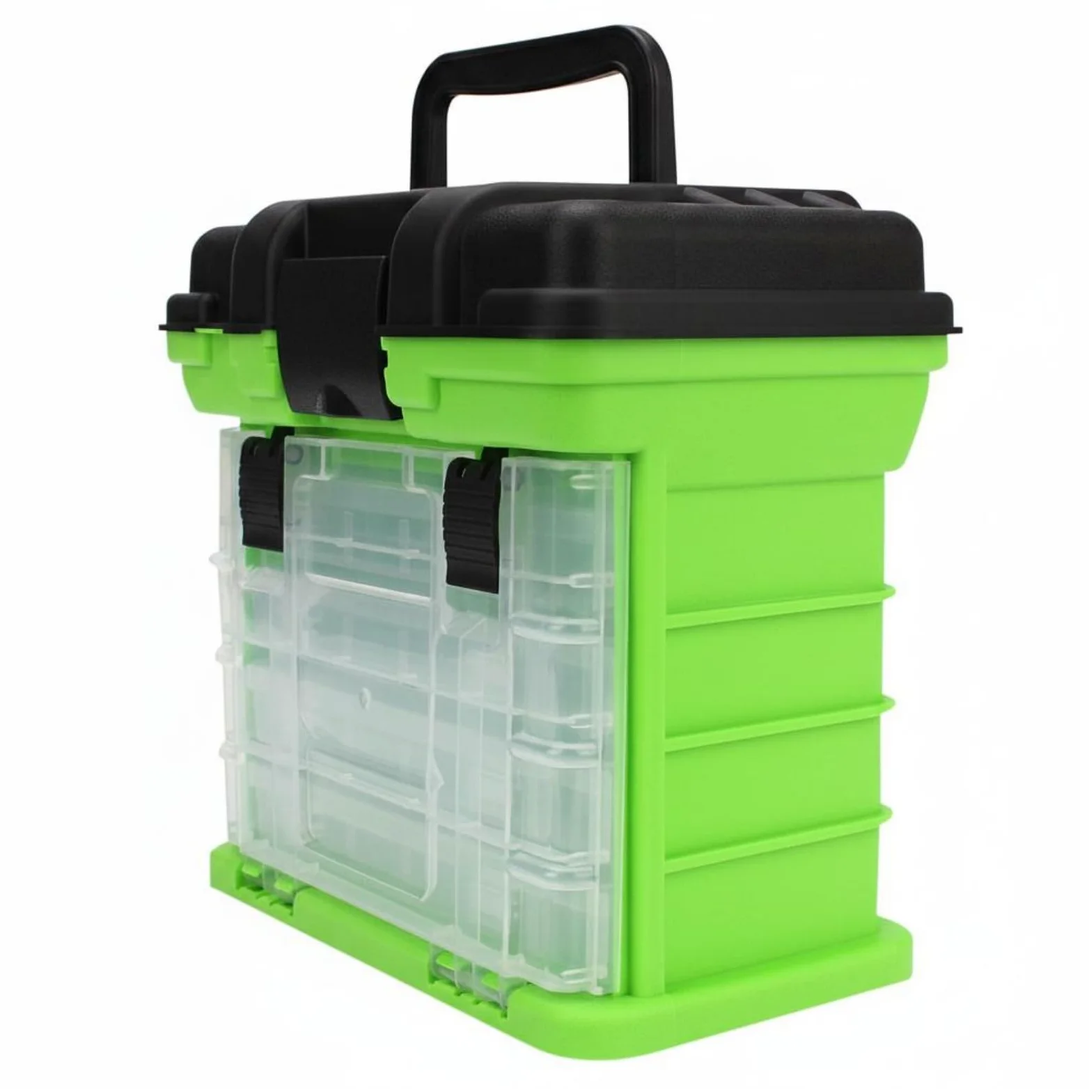 Contenitore Attrezzatura Pesca Cassetta Portatile Tackle Box Scatola Esche Porta PP con Manico E Layout Multi Vassoio 2 Strati 4 Cassetti Adatto per, Verde
