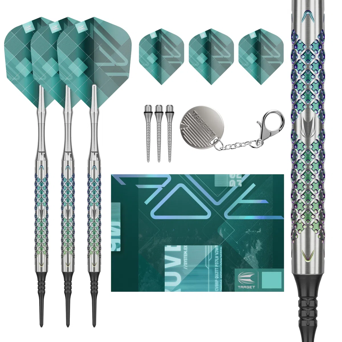 Target Darts Rove Soft Tip Darts, 90% Tungsten Dart Set | Freccette Verdi e Argento, Set di Freccette con Punte Pixel, Freccette elettroniche, Freccette con Punta Morbida | Canna 10-18G/20G