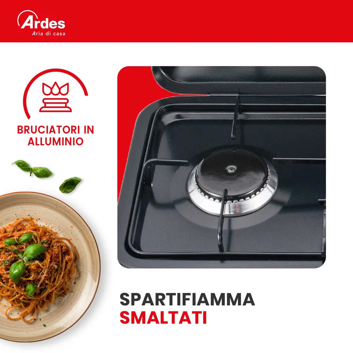 ARDES AR1FG03 Cucina a Gas Butano Portatile – 3 Fuochi – Potenza Totale 2,9 kW – Griglia Removibile – Coperchio di Trasporto – Fornello Camping Gas GPL per Esterno
