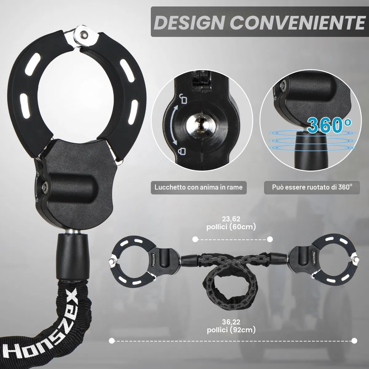 Antifurto Monopattino Elettrico, Lucchetto Bicicletta Antifurto, Serrature Antifurto per Biciclette Elettriche, E Scooter, Lucchetti a Catena Con Chiave e Borsa Impermeabile
