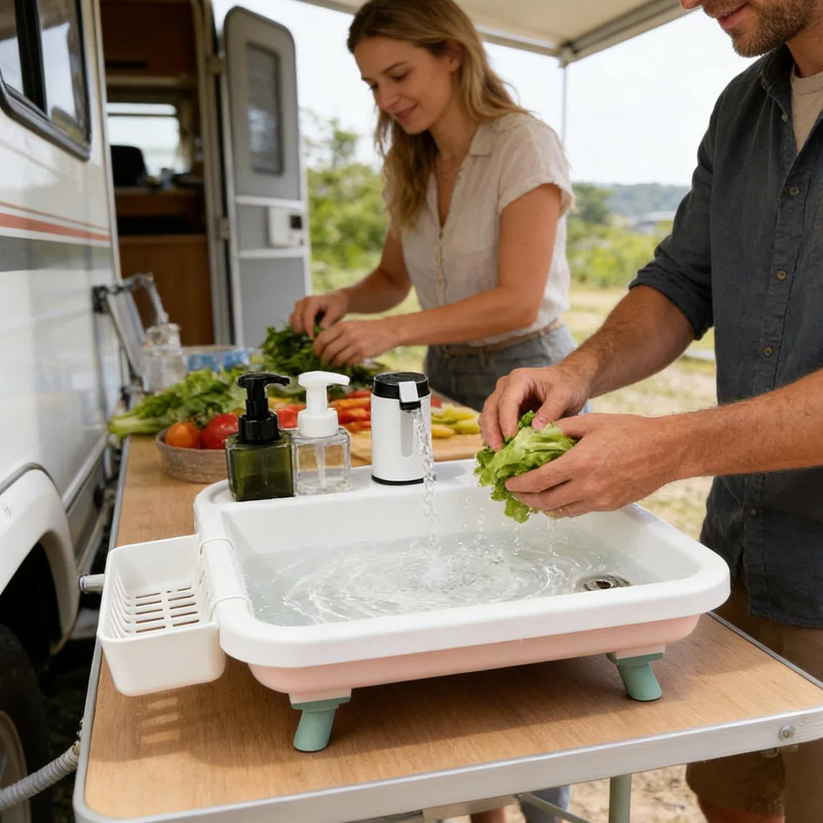 Lavabo Portatile Strumento Resistente Facile Da Installare | Postazione Per Lavaggio Delle Mani Da Campeggio Ideale per Avventura Giardino Lavaggio Stoviglie Uomo Donna Adulti