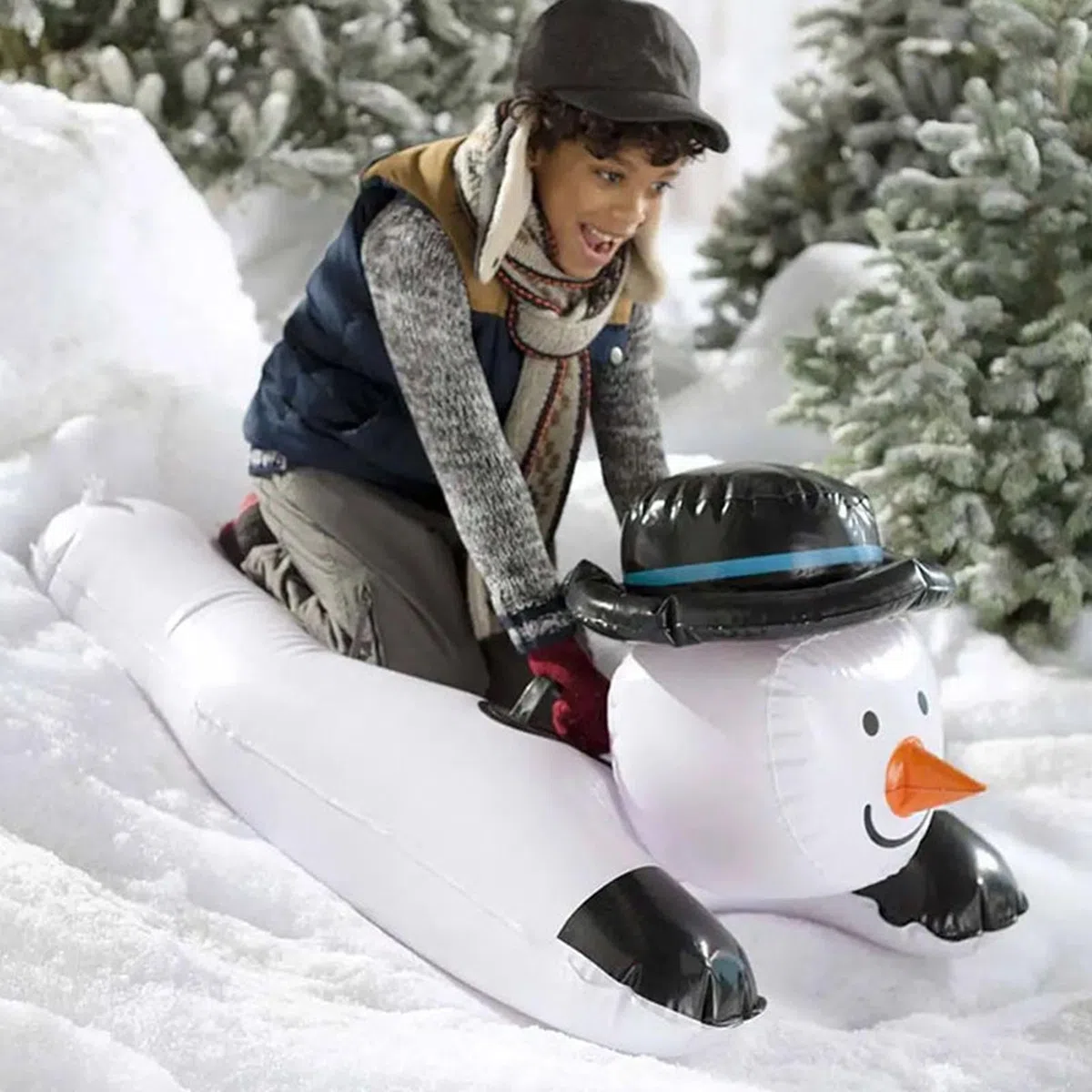 Tubo da neve gonfiabile, pupazzo di neve, tubo da slitta gonfiabile, in PVC spesso invernale con manici robusti per divertimento all'aperto in famiglia