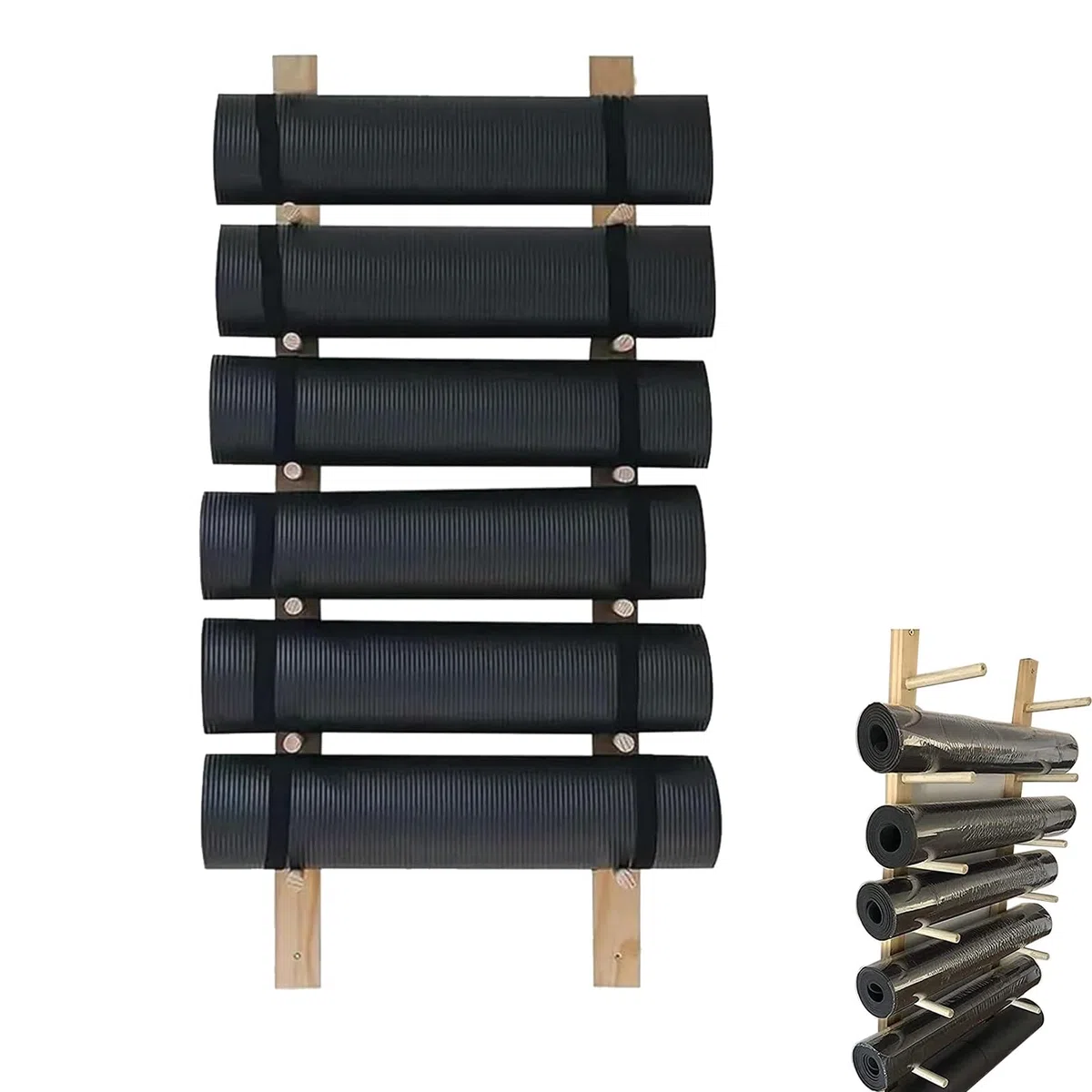 Supporto porta-rulli in legno per foam roller, supporto porta-rulli a 6/9 ripiani da parete, supporto per tappetino da pilates di grande capacità per palestra, per studio yoga, palestra