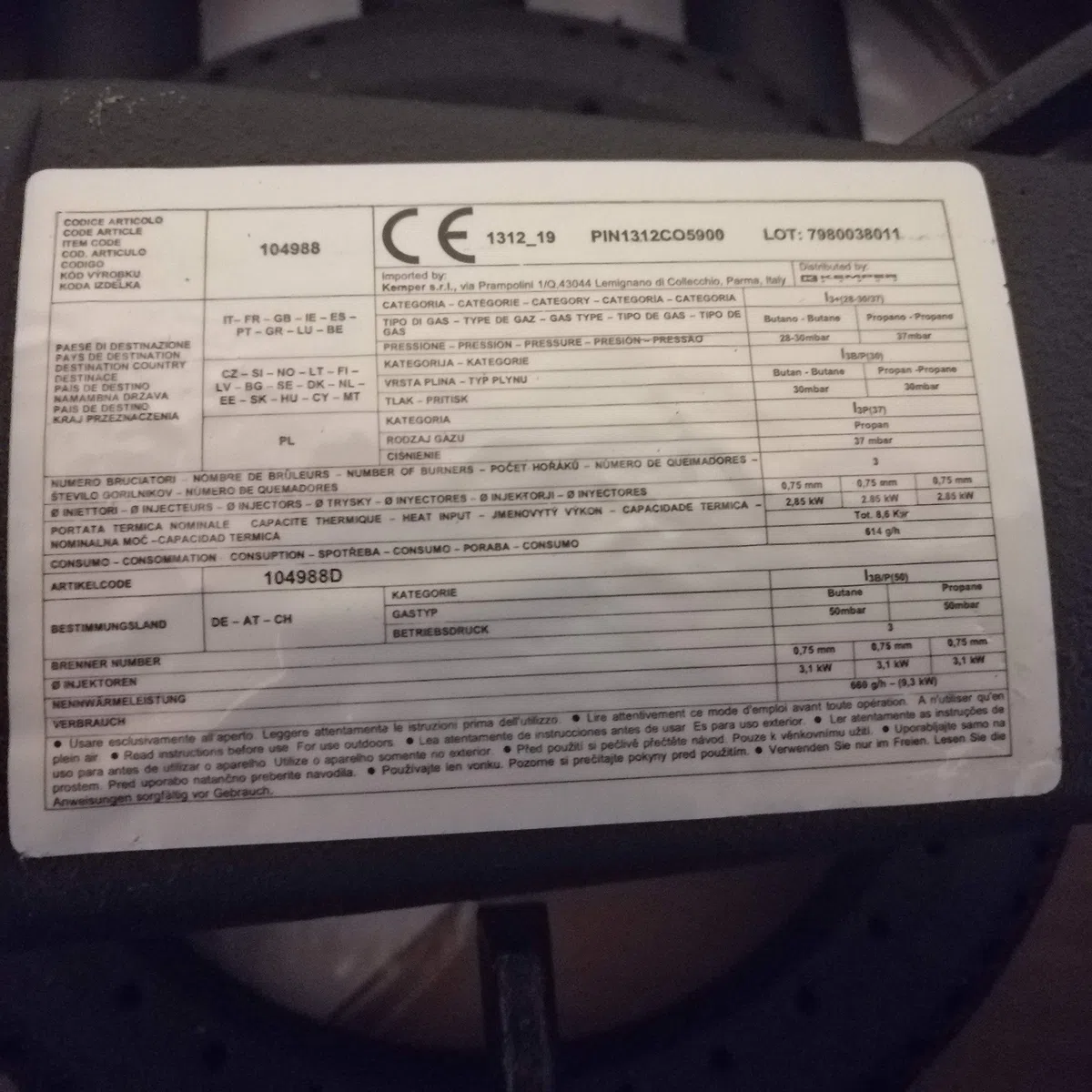 Kemper 104988 Fornellone in Ghisa, 3 rubinetti, 8,6 Kw
