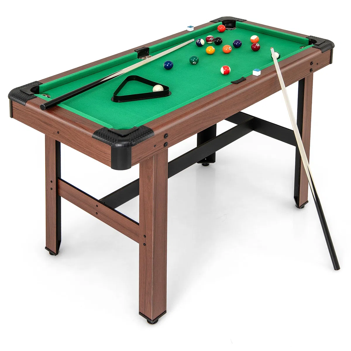 GYMAX Tavolo da Biliardo di 122cm, Tavolo da Pool in Legno con 16 Palline, 2 Stecche, 2 Gessetti, Triangolo, Spazzola, Piedini Regolabili, Tavolo da Gioco per Bambini e Adulti