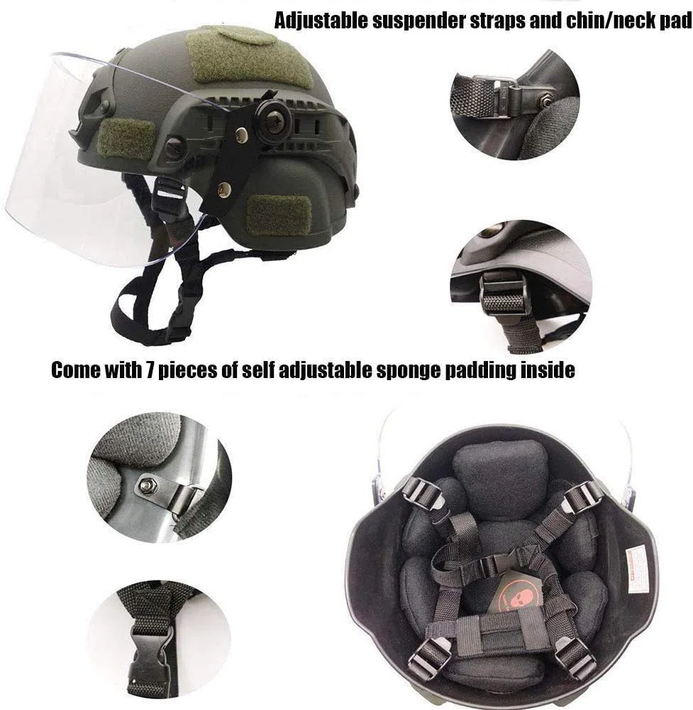 Caschi tattico Mich 2000 Veloce con Visiera antisommossa Trasparente Visiera Protettiva Occhiali scorrevoli per Airsoft Paintball CS Giochi di Guerra Sport all'Aria Aperta