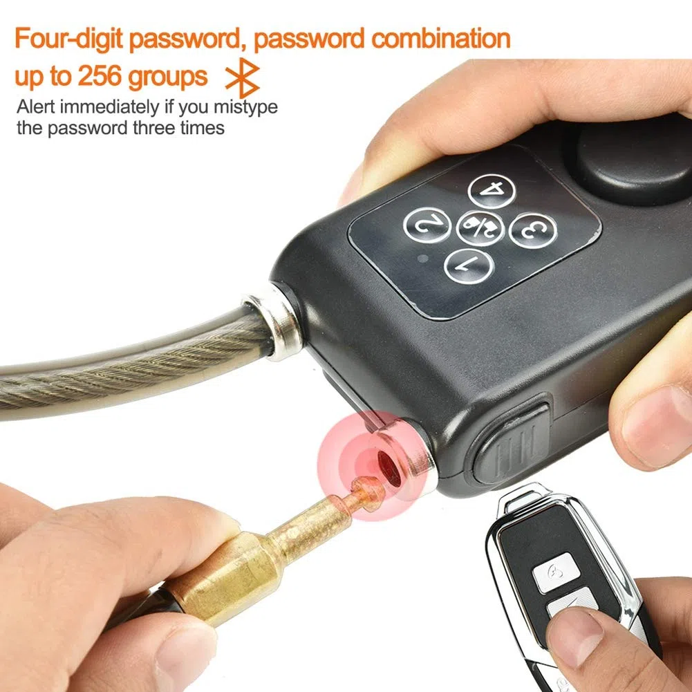 Lucchetto con codice di allarme, catena intelligente elettronica 800 x 10 mm, IP55, impermeabile, con telecomando senza fili, per moto, bici, cancello