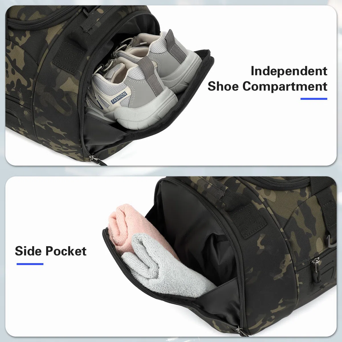 Borsone sportivo per uomo e donna, mimetico, 23 Inch, Borsa da palestra tattica per uomo 45L Militare Sport Duffle Bag
