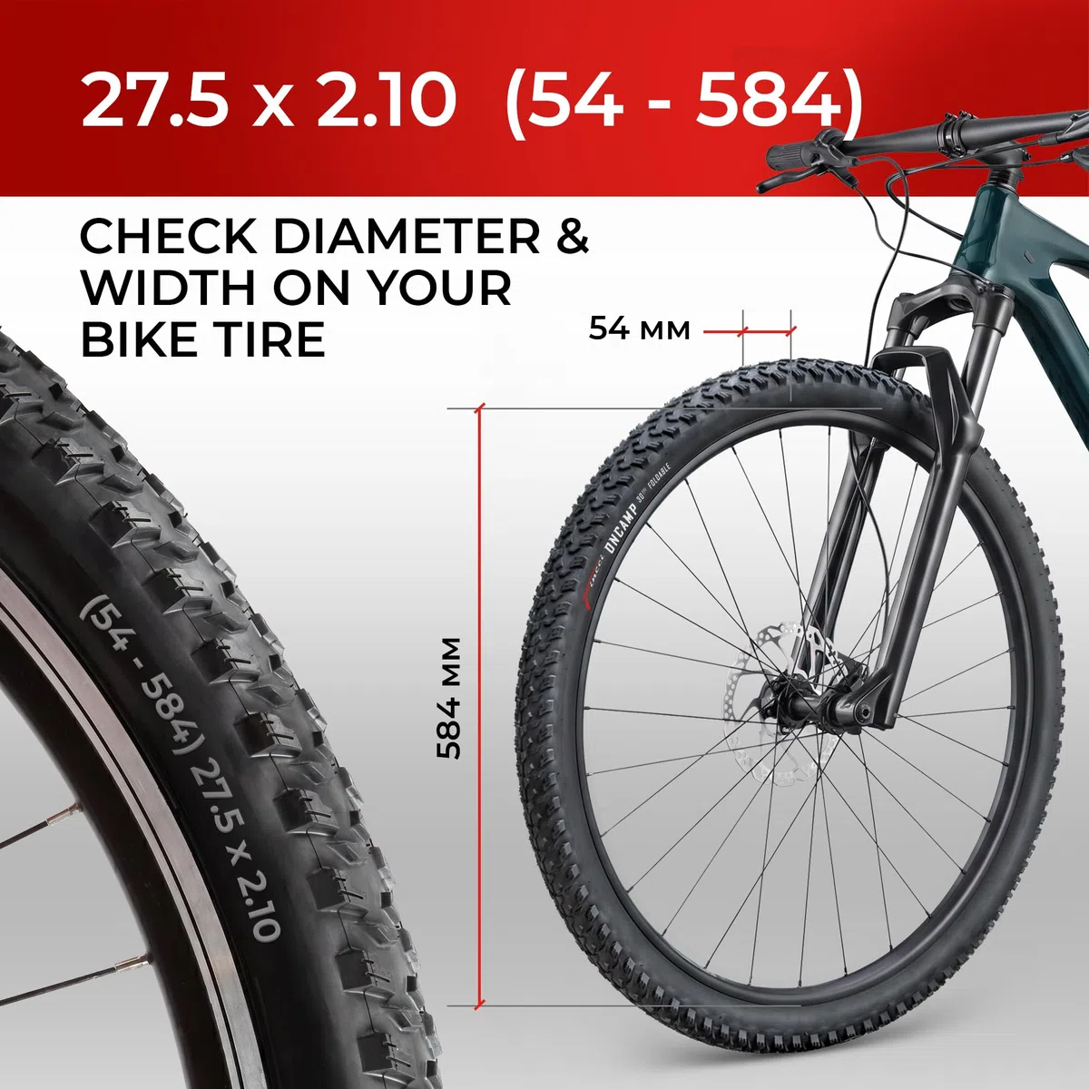 Fincci Copertone Mtb 27.5 - Set Pneumatici Pieghevole 27.5x2.10 Pollici 54-584 con 2 Presta Camera daria, Gomme Oncamp per bici da corsa, Strada, Mountain Bike, E Bicicletta, Confezione da 2 accessori