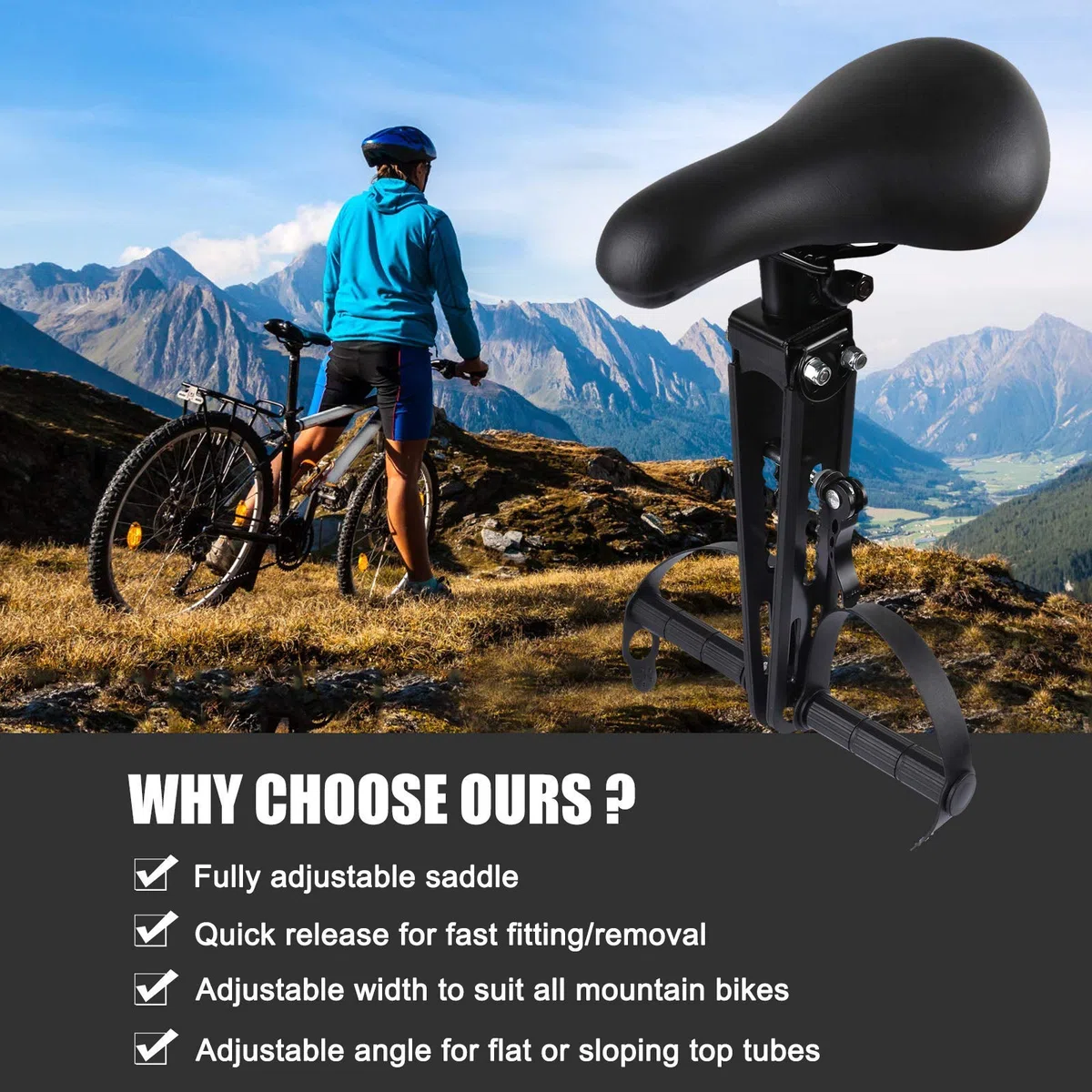 Seggiolino per Bici da Mountain Bike, Rimovibile, per Bambini di 2 – 5 Anni, Compatibile con Tutti Gli Adulti MTB (Sedile e Maniglia)