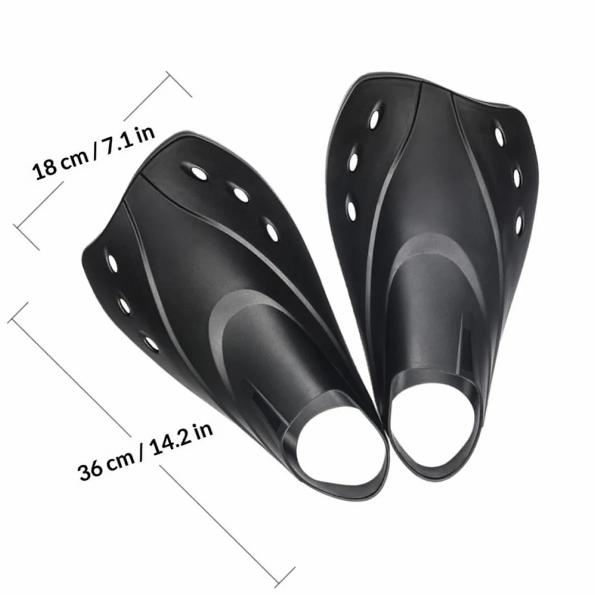 Pinne Corte da Nuoto per Allenamento in Piscina, Regolabili e Leggere in Materiale Termoplastico Nero, per Snorkeling e Immersioni Atmosfera Estiva