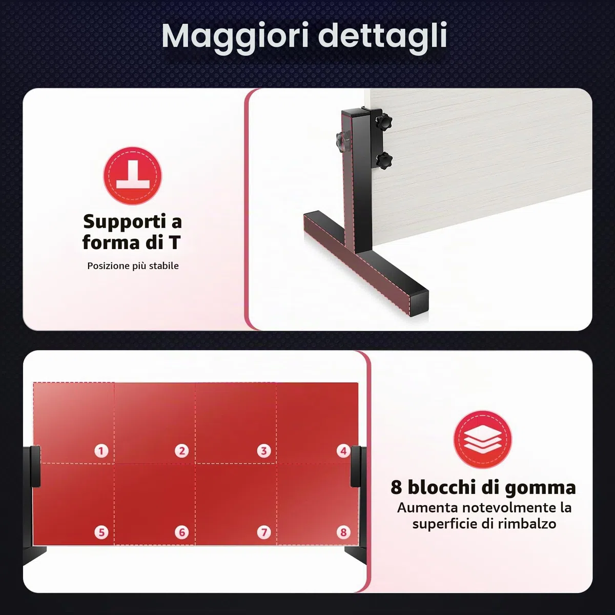 Tavola da ping pong returnboard, 66,5 x 33,5 x 2 cm, professionale, altezza regolabile con 8 blocchi in gomma, può essere utilizzata per casa, studio, scuola, ufficio