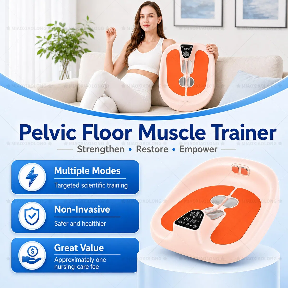 MIAOXIAOLONG Dispositivo Esercizio Pavimento Pelvico Conveniente, 1 Sessione = 15 Min di Allenamento, Alternativa Terapia Postpartum Ospedaliera per Donne