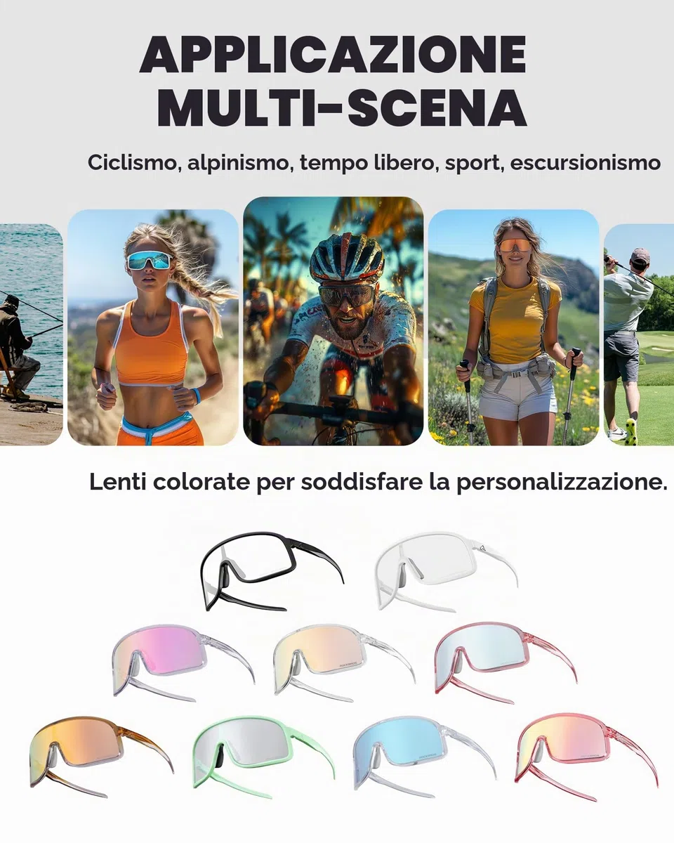 ROCKBROS Occhiali Ciclismo Fotocromatici UV400 Ultraleggeri TR90 | Occhiali da Sole Veloci per Bici, Corsa, Sportivi, Uomo Donna