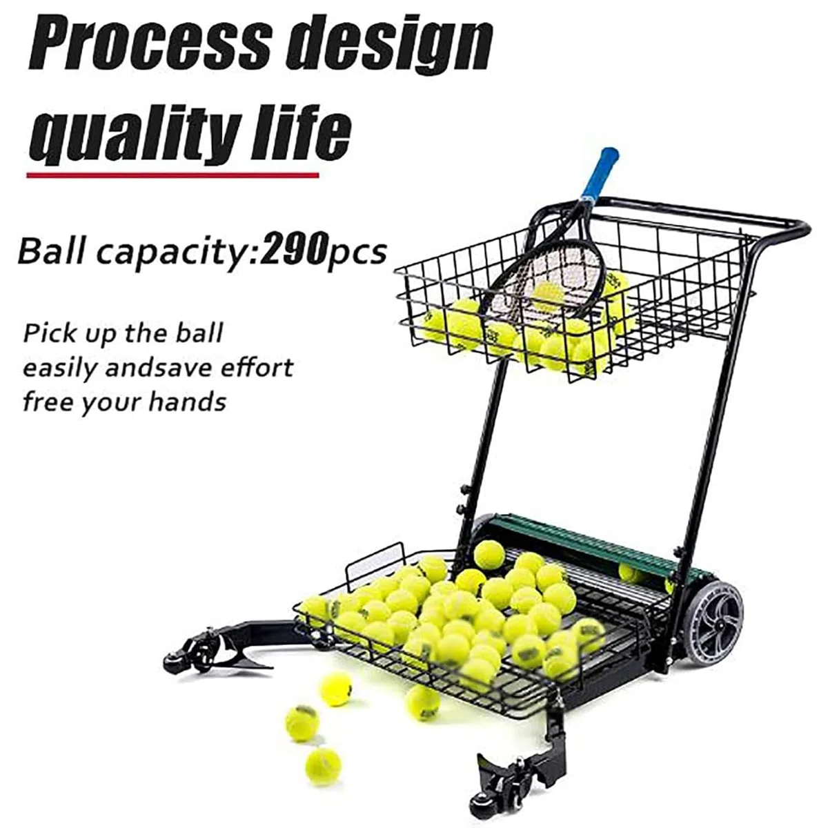 Cestino multifunzionale per raccogliere palline da tennis, può contenere 290 palline, design senza piegature per un facile raccolto, ideale per tennis, golf, pratica di ping pong