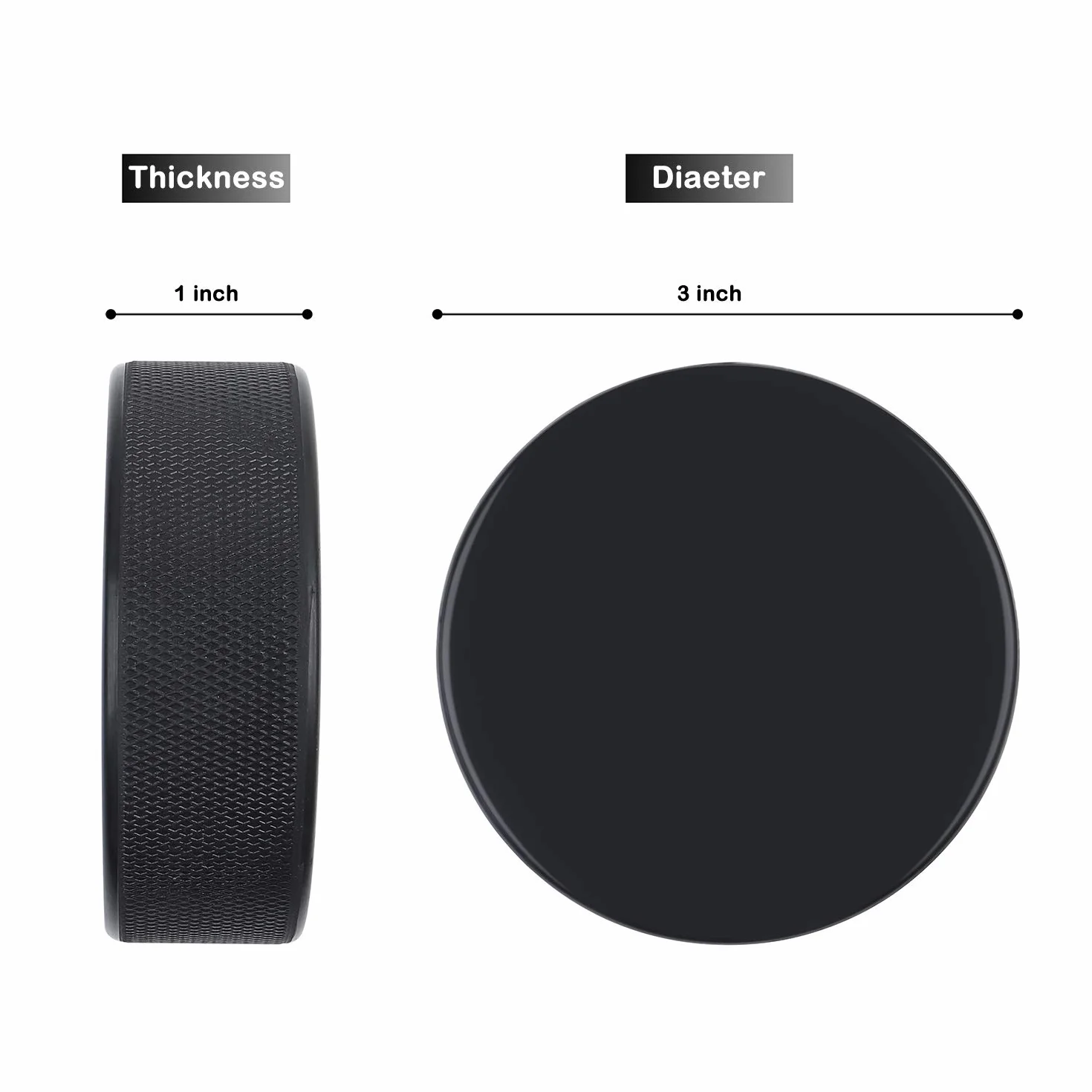 Dischi da Hockey su Ghiaccio, 25 Pezzi, regolamento Ufficiale, per Pratica e Allenamento Classico, Diametro 7,6 cm, Spessore 2,5 cm, 170 g, Nero