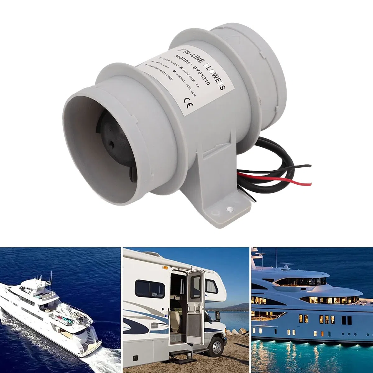 Soffiatore in linea silenzioso da 3 pollici 12V per barche Yachts-Soffiatore d'aria di sentina marina per la circolazione dell'aria, portata elevata e design compatto, sistema di ventilazione della sa