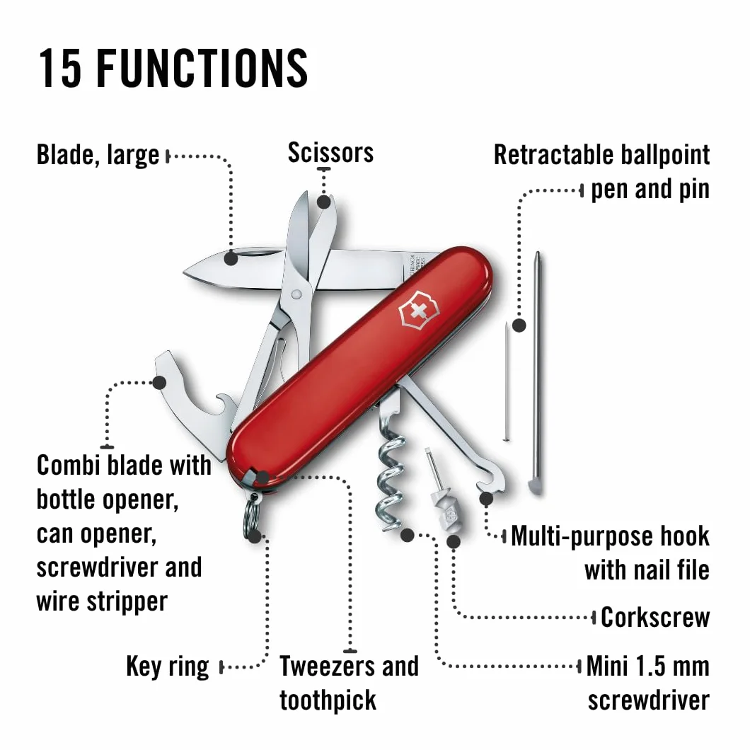 Victorinox, coltellino svizzero Compact (15 funzioni, forbici, gancio multiuso)
