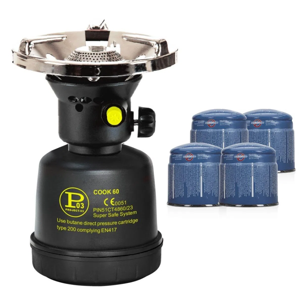PROWELTEK - Fornello a gas piezo 1300W Scafo Acciaio Fornello a gas Campeggio per cartuccia gas 190g COOK60P