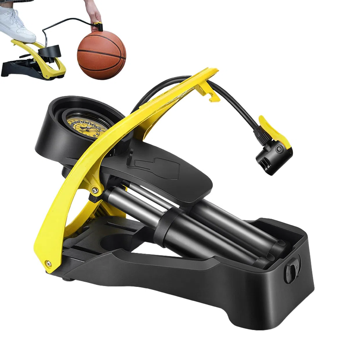 Pompa 'aria del piede in bicicletta, pompa del piede | Pompa del gonfiore a sfera giocattolo portatile con manometro a pressione - Strumento gonfiabile multifunzionale per basket, calcio, materassi ad