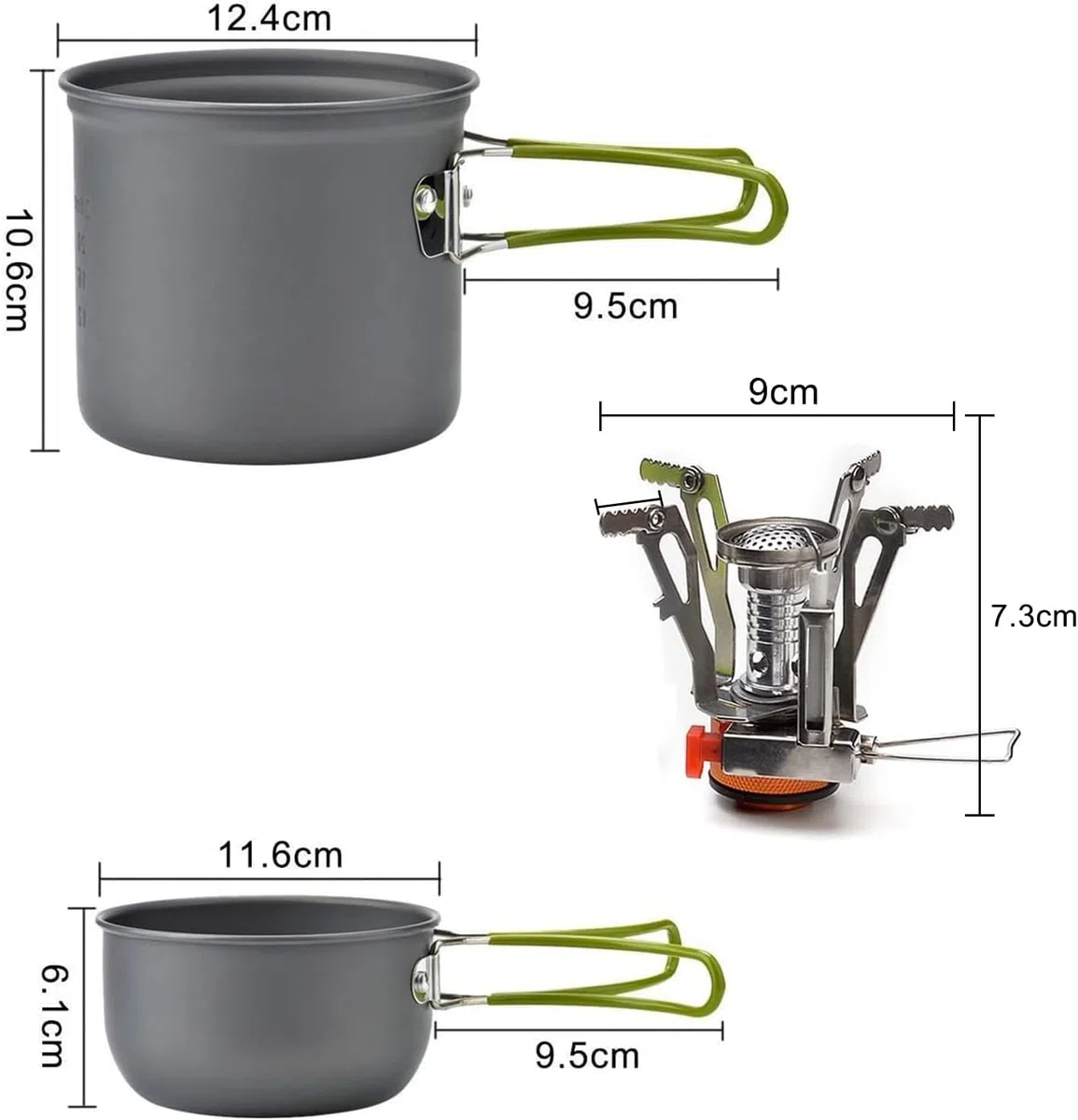 Pentole da Campeggio,9 Pezzi Set di Gavetta Campeggio,Kit Pentole Cucina per Campeggio con Fornello da Campeggio,Tazza,Posate Pieghevoli,Moschettone,Ideale per Picnic Escursioni Pesca Barbecue