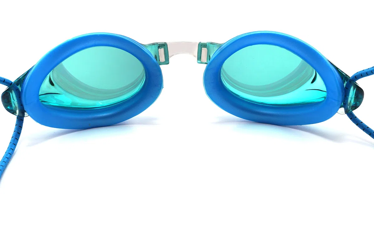 Occhialini da nuoto anti appannamento con cinghia elastica a regolazione rapida (specchio blu)