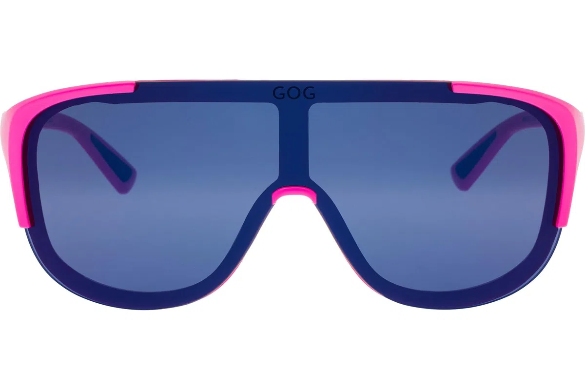 GOG MEDUSA Occhiali da Ciclismo Professionali - Rosa Neon - Blu Specchio Cat. 3 - Telaio Rilsan Sostenibile - Protezione UV400 - Occhiali Sportivi per Bici Da Strada MTB & Triathlon