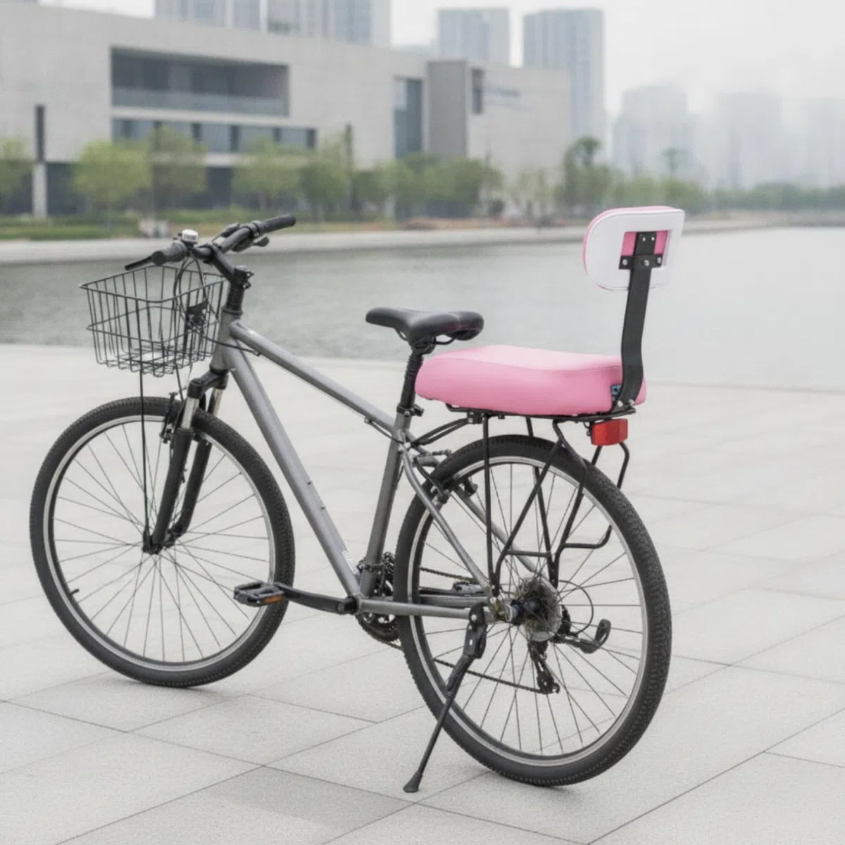 Cuscino Posteriore con Schienale Morbido Seggiolino Posteriore da Bici Impermeabile per Bicicletta, Passeggiate per, Rosa, Cuscino Con Schienale + Bracciolo