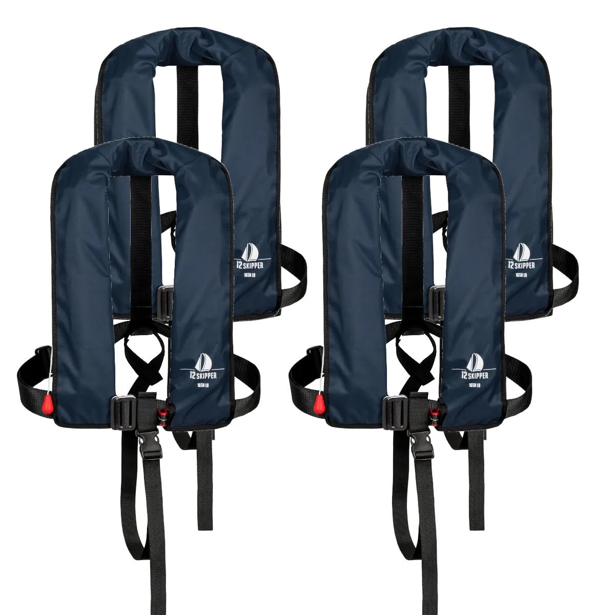 Set di 4 giubbotti automatici da 12 miglia, diversi modelli, Blu mare, 165N + Lifebelt