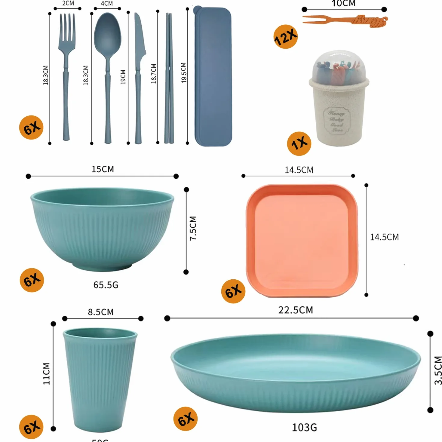 67 Pezzi Piatti Plastica, Posate da Viaggio Rigida Lavabili Senza BPA per 6 Persone, Piatti Campeggio In 6 Colori Adatti Per Pasti In Famiglia E Campeggio, Lavabili In Lavastoviglie.