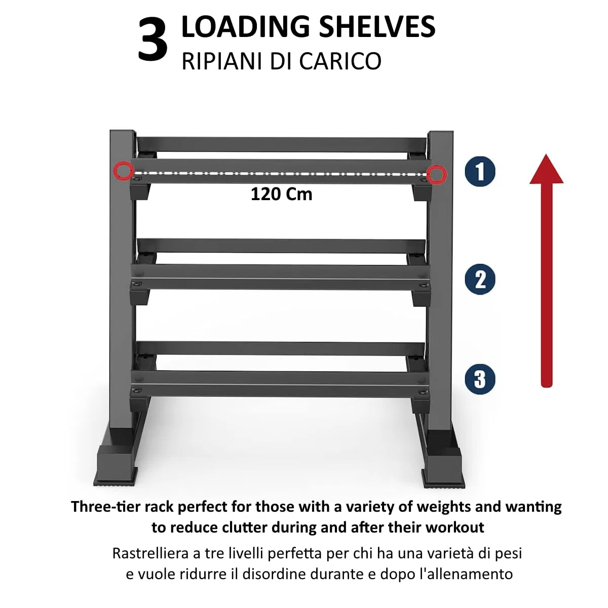 FFitness Rastrelliera per Manubri 3 Livelli Supporto Porta Pesi Bilanciere Kettlebell Rack Carico Max 500 Kg Espositore in Acciaio Multifunzione