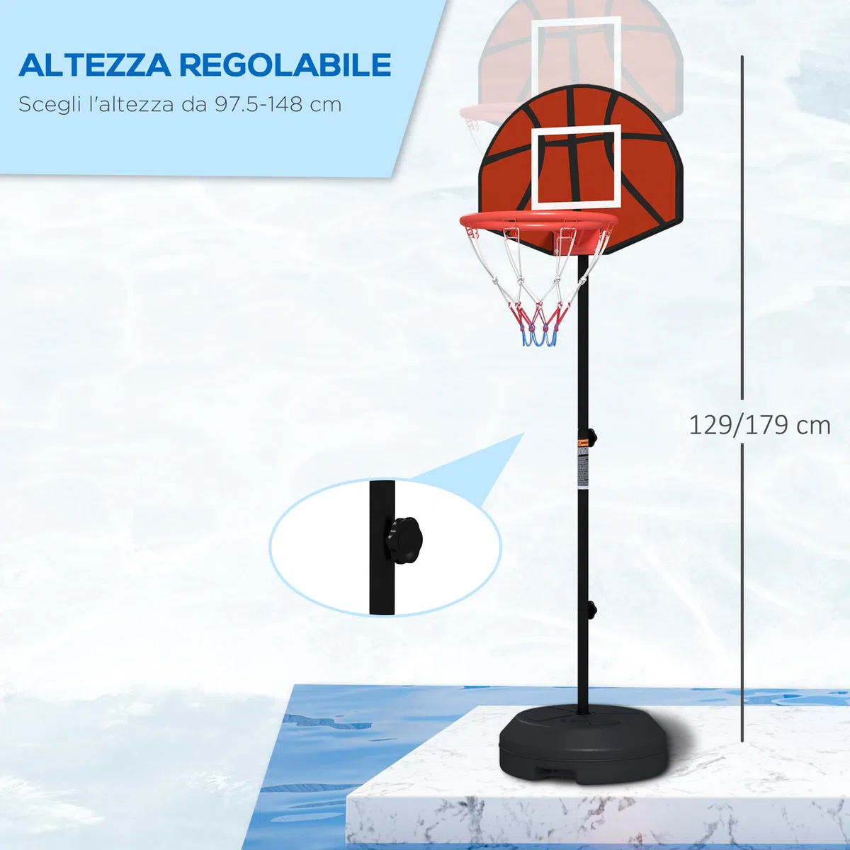 SPORTNOW Canestro Basket ad Altezza Regolabile con Bersaglio Freccette 2 in 1, Set da Gioco in Acciaio e PE con Base Riempibile e 6 Freccette, 38.5x48.5x179 cm, Nero e Marrone