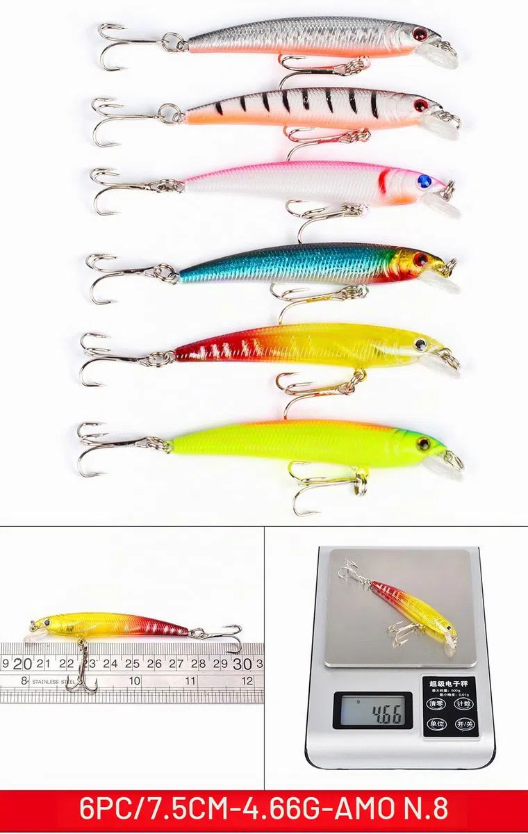 Kit di Esche da Pesca in Mare Artificiali 43 Pezzi Spinning Set - Rigida bionica Contiene Crankbaits, Stickbait, Ganci