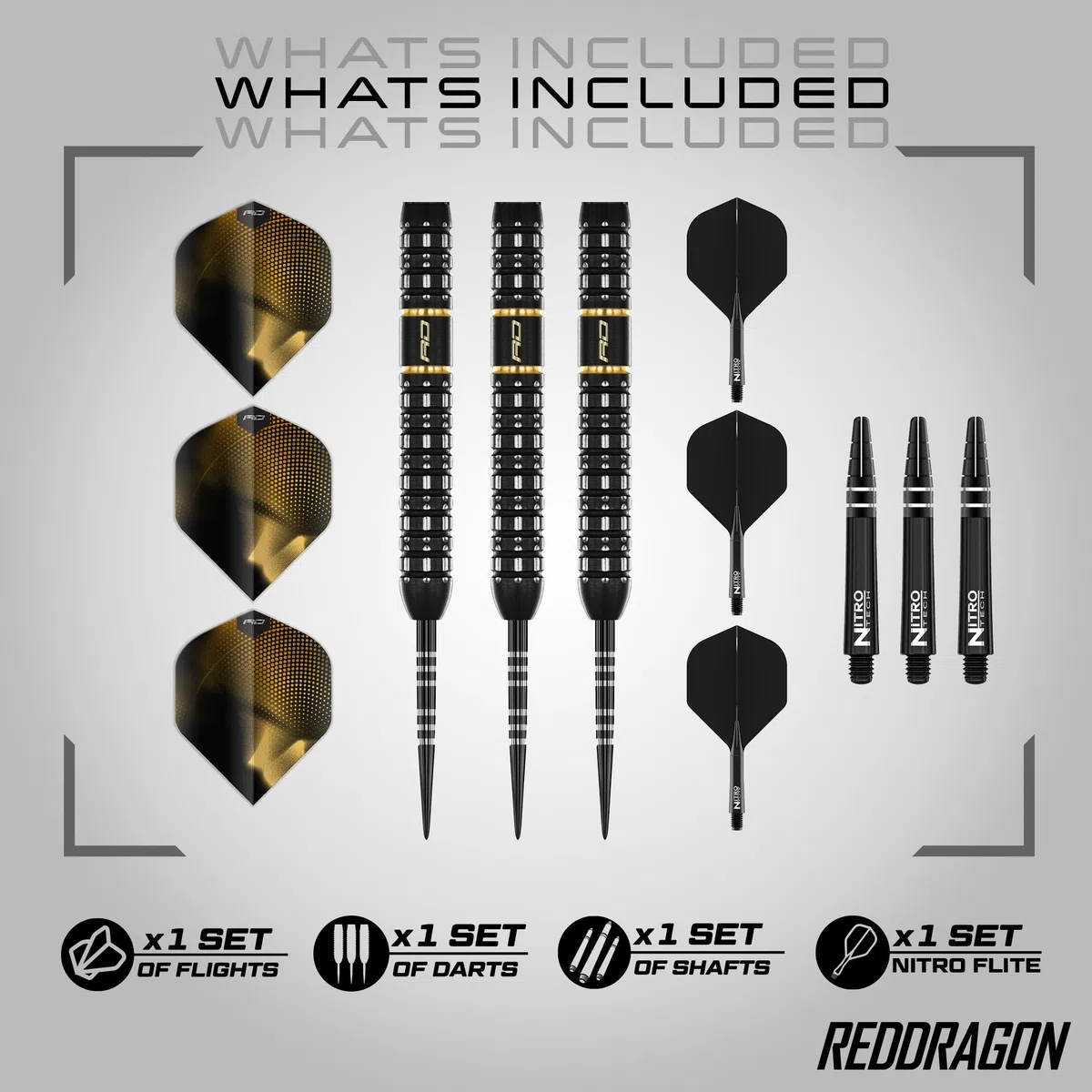 RED DRAGON Darts - Freccette professionali al 90% di tungsteno, Nitro Flite, volo/pozzo integrato, freccette e fusti, punta morbida da 18 g, freccette in acciaio da 20 g, 22 g, 23 g, 24 g e 25 g